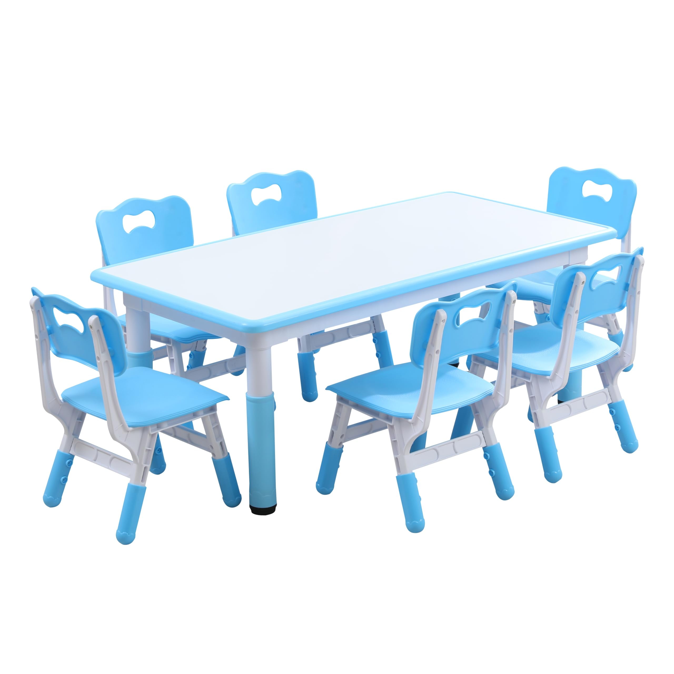Bibana Kids Table and 6 Chairs Set with Graffiti Desktop, Toddler Furniture Set, Non-Slip, Table Children Study Desk, Dining Table, Height Adjustable Desk, Painting Desktop for Kids