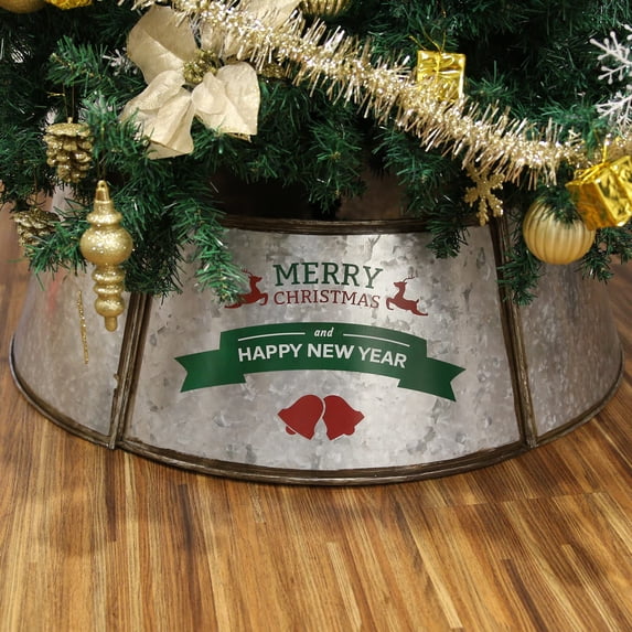 Bibana Metal Christmas Tree Collar Christmas Tree Ring 29 Inch Diameter Base Durable Galvanized Metal Christmas Tree Skirt for Christmas Tree Decor (Silver)