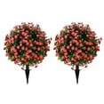 thumbnail image 1 of Bibana Set of 2 Artificial Boxwood Topiary Ball Trees with Red Flower, Faux Shrub Bushes with Ground Spike 25.5", UV Resistant Fake Boxwood Plants for Indoor, Garden, Porch, Patio Decor, 1 of 6