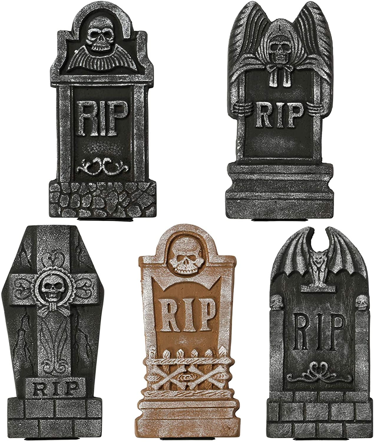 Bibana Set of 5 Pack Halloween Foam RIP Graveyard Tombstones for Halloween Lawn Yard Decorations