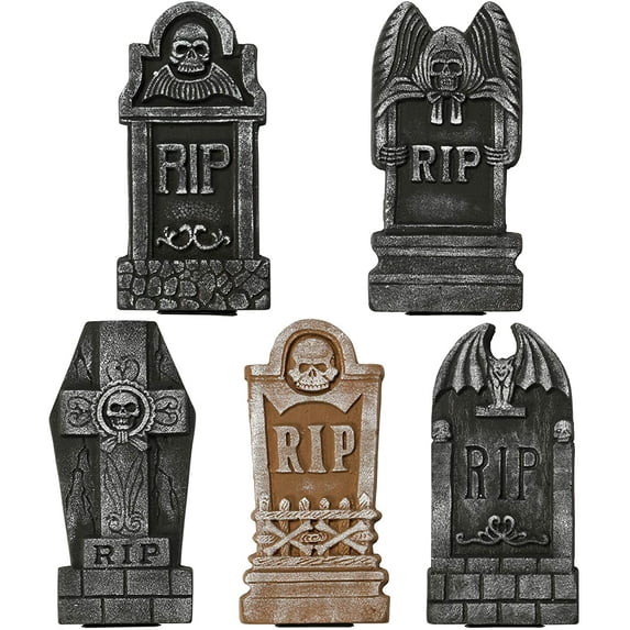 Bibana Set of 5 Pack Halloween Foam RIP Graveyard Tombstones for Halloween Lawn Yard Decorations