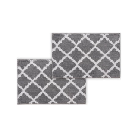 Bibb Home 1-2 Pack Trellis Micro Shag Bath Rugs - 6 Colors - Silver - Size: 17" x 24" Inches (Pack of 1)