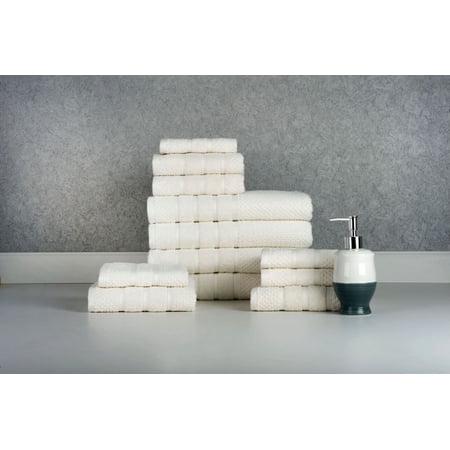 Bibb Home 12 Piece Egyptian Cotton Towel Set - 12 Colors - Popcorn Ivory
