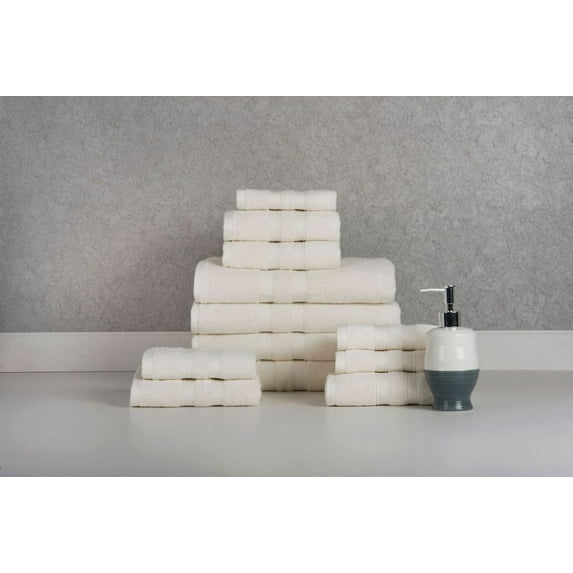 Bibb Home 12 Piece Egyptian Cotton Towel Set - 12 Colors - Solid Ivory