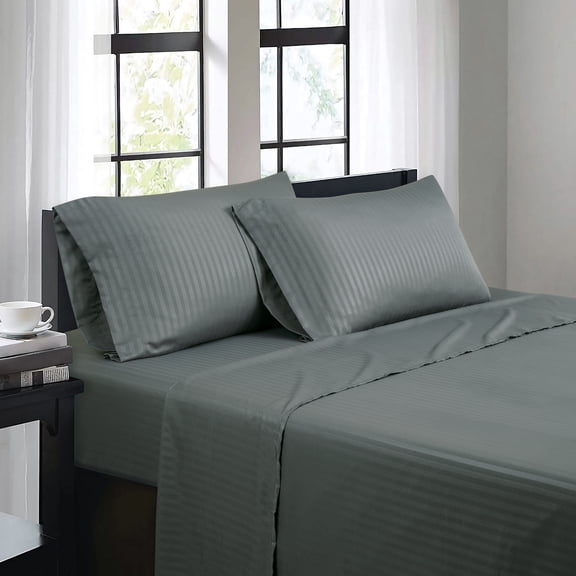 Bibb Home 1500 Count Damask Stripe 4 Piece Sheet Set
