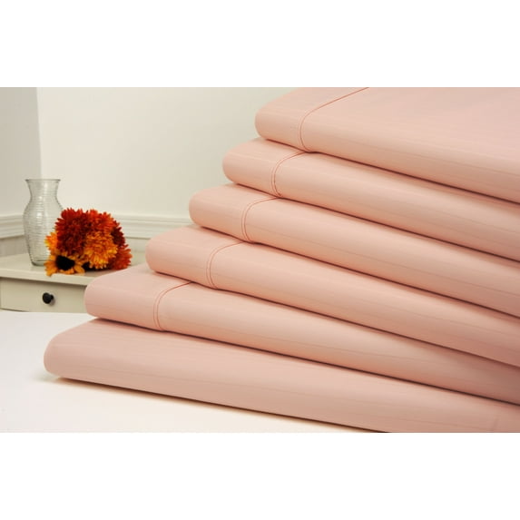Bibb Home 1500 Thread Count Pinstripe Cotton Rich Bed Sheets 6 Piece Set - 8 Colors - Full / Linen