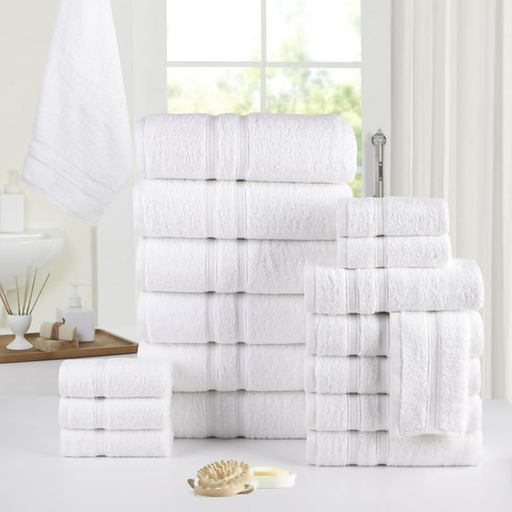 Bibb Home 18 Piece Zero Twist Egyptian Cotton Towel Set