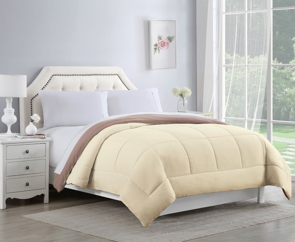 Bibb Home 2-Tone Reversible Down Alternative Comforter - 4 Colors - Ivory/Taupe - King