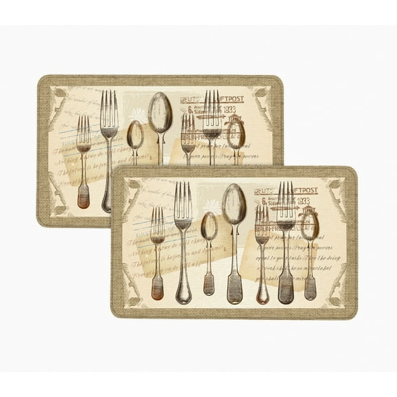 Bibb Home  20 x 36 in. Anti Fatigue Foam Oversized Kitchen Mat, Forks