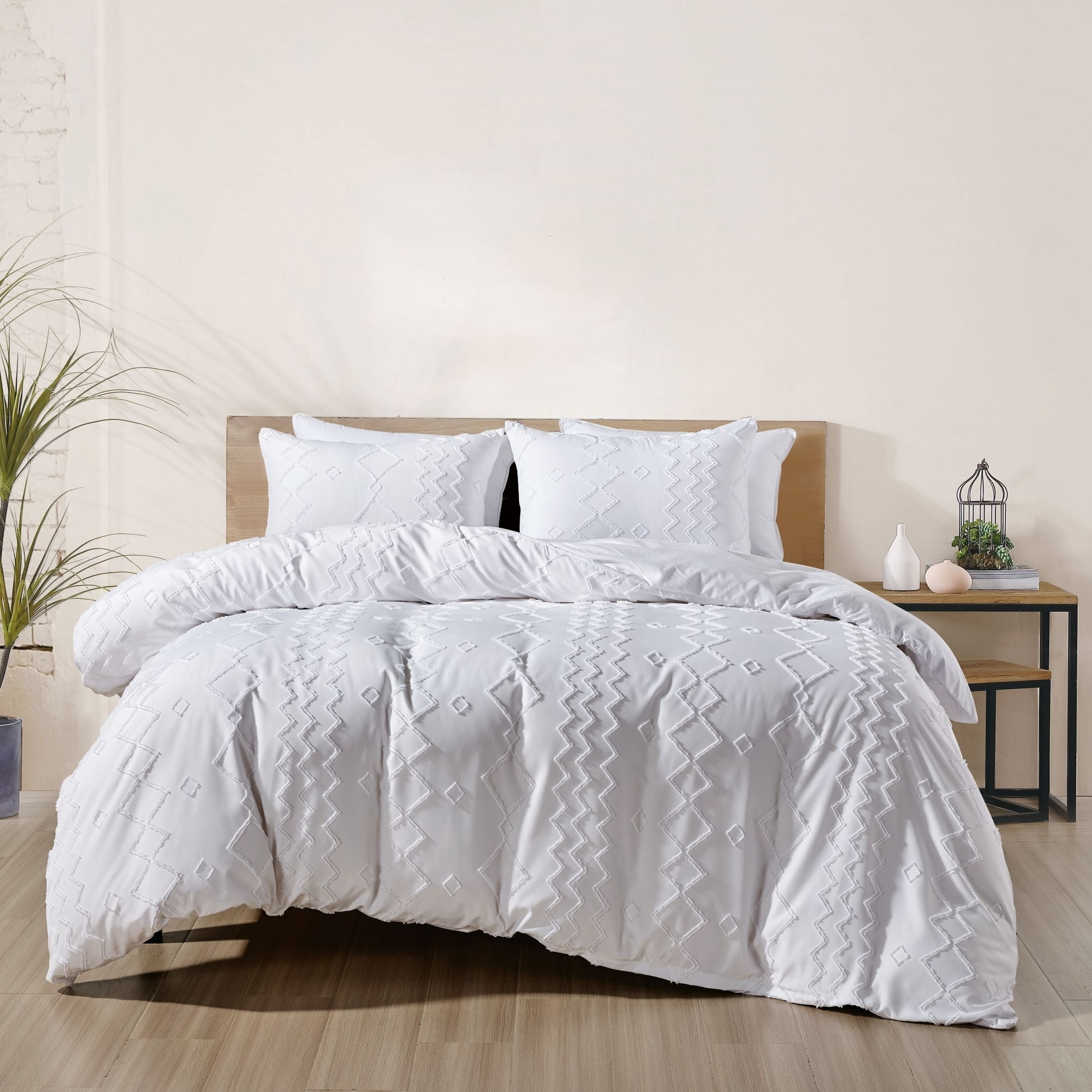 White Textured Microfiber Full/Queen Duvet Cover Set