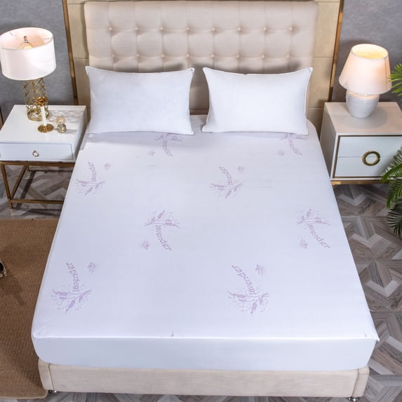 Bibb Home 2211FL Full Size Lavender Infused Scented Hypoallergenic Mattress Pad, White
