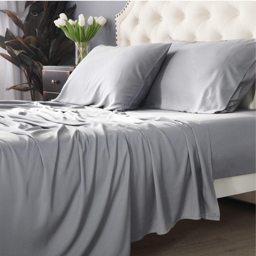 Bibb Home 300tc Rayon from Bamboo Viscose 4 Pc Sheet Set - 4 Colors - Light Grey - Queen
