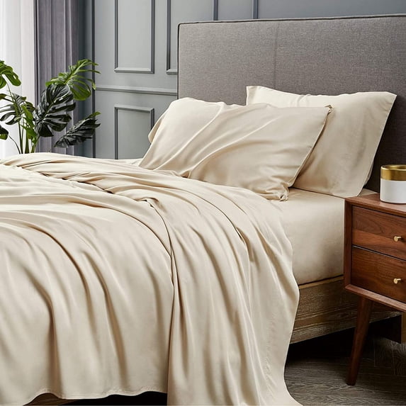 Bibb Home 300tc Rayon from Bamboo Viscose 4 Pc Sheet Set - 4 Colors - Linen - King