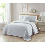 Bibb Home 4 Piece Solid Quilt Set with Cushion - 6 Colors - White - Twin