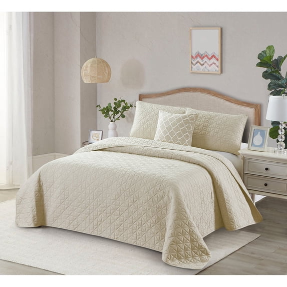 Bibb Home 4 Piece Solid Quilt Set with Cushion