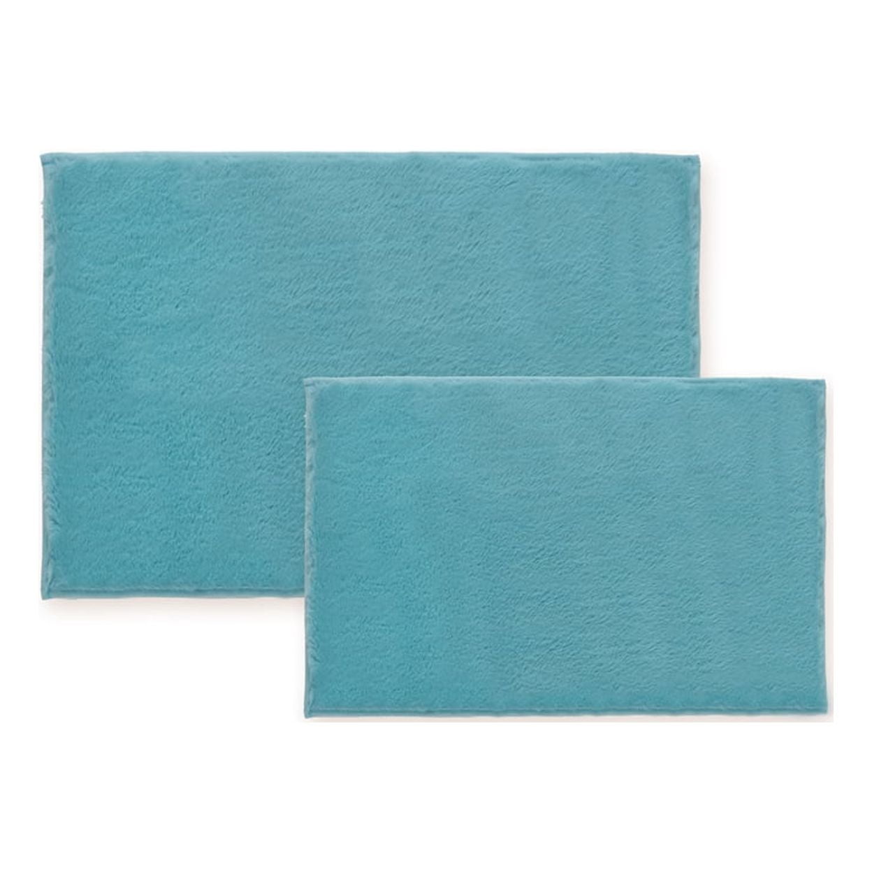 Bibb Home 5674 2 Piece Faux Fur Bath Mat Set Aqua