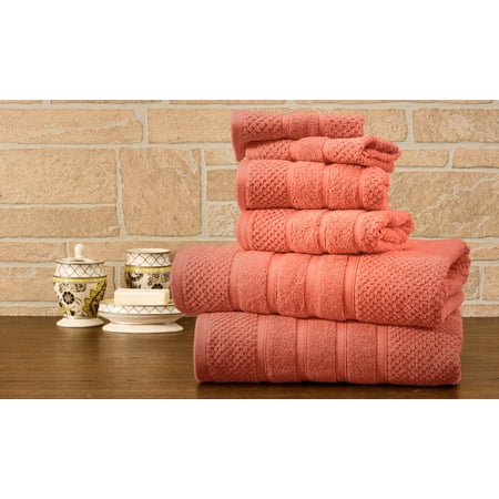 Bibb Home 6 Piece Egyptian Cotton Towel Set - 12 Colors - Popcorn Coral