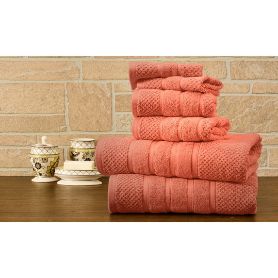 Bibb Home 6 Piece Egyptian Cotton Towel Set - 12 Colors - Popcorn Coral