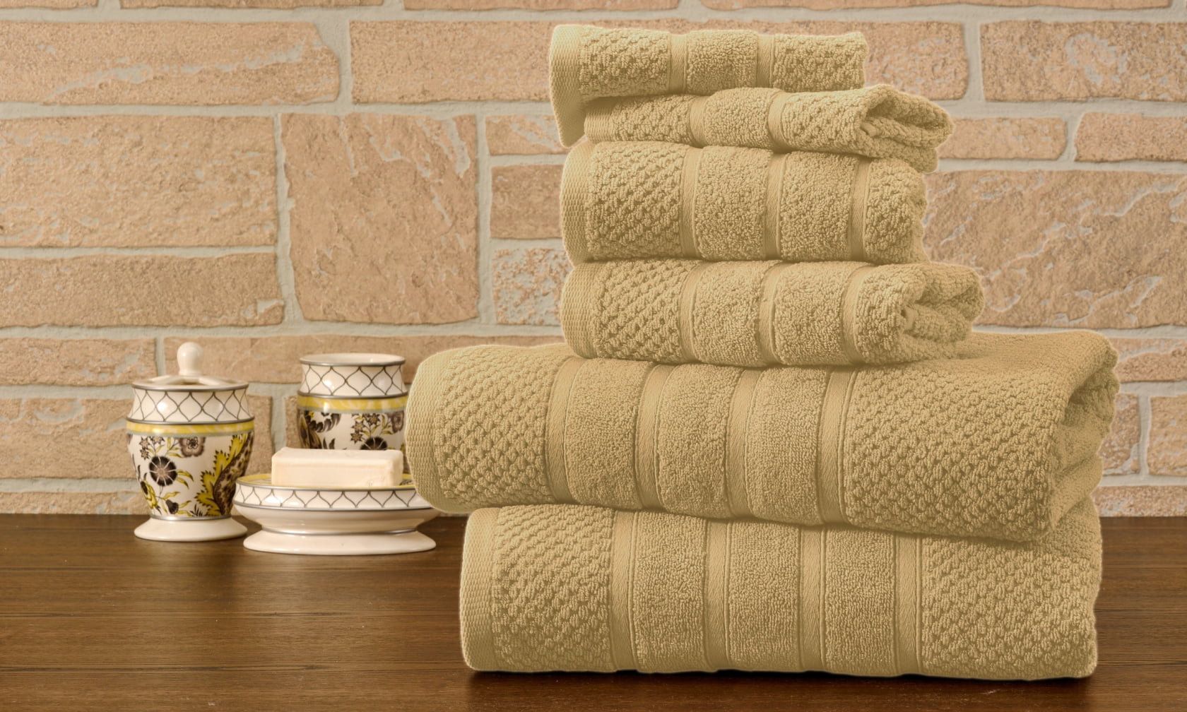 Bibb Home 6 Piece Egyptian Cotton Towel Set - 12 Colors - Solid Ivory