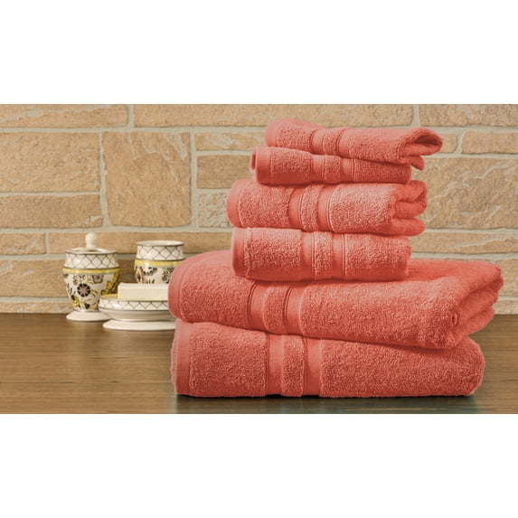 Bibb Home 6 Piece Egyptian Cotton Towel Set - 12 Colors - Solid Coral