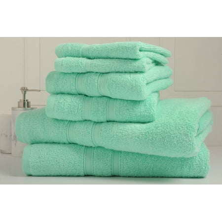 Bibb Home 6-Piece Zero Twist Cotton Towel Set - 6 Colors - Aqua