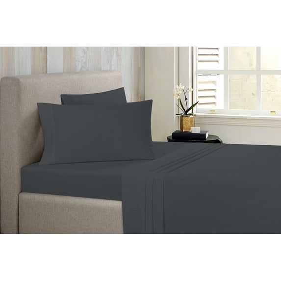 Bibb Home Antimicrobial 4 Piece Solid Sheet Set - 6 Colors - Grey - King