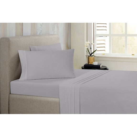 Bibb Home Antimicrobial 4 Piece Solid Sheet Set - 6 Colors - Silver - Queen