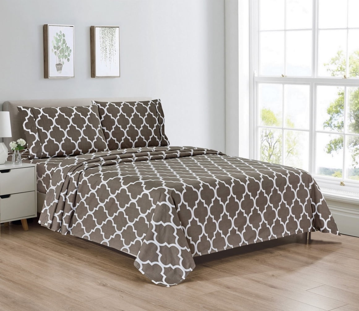 Queen Size Grey Trellis Cotton and Bamboo Sheet Set