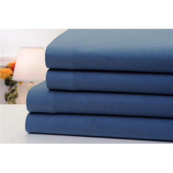 Bibb Home Twin Size Solid Flannel Sheet Set, Blue - 4 Piece