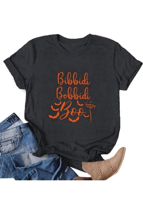 Bibbidi Bobbidi Boo Print Halloween Short Sleeve Shirt for Women