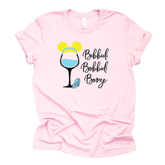 Bibbidi Bobbidi Booze Shirt, Epcot Shirt, Theme Park Shirt Unisex Short Sleeve (Small-Light Pink)