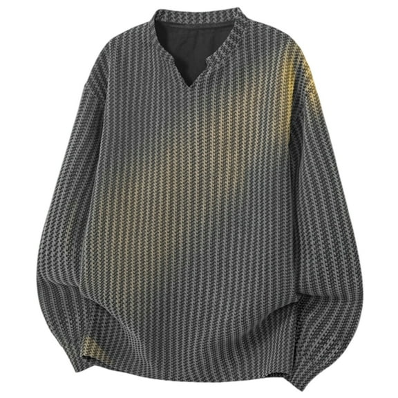 Bibfish Mens Tshirts Casual Herringbone Pattern V Neck Heavyweight T Shirts Soft Long Sleeve Casual Autumn Thermal Pullover Tops