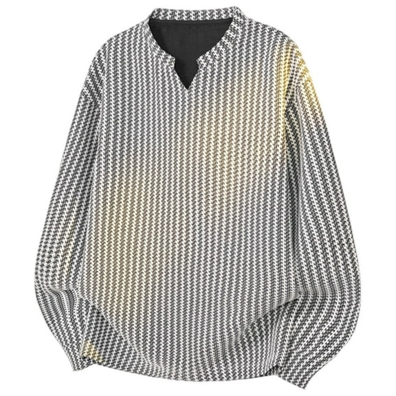 Bibfish Mens Tshirts Casual Herringbone Pattern V Neck Heavyweight T Shirts Soft Long Sleeve Casual Autumn Thermal Pullover Tops