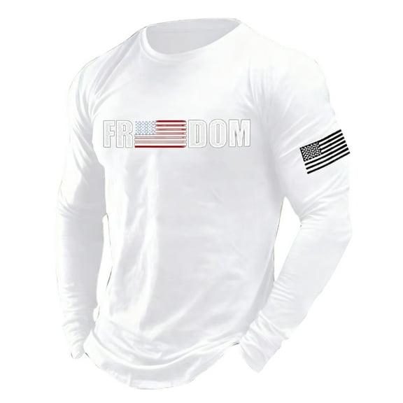 Bibfish Mens Tshirts Casual USA Flag And Freedom Letter Print Tees Crewneck Short Sleeve Summer Tee Shirts Patriotic Pride Graphic Tees Tops
