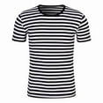 thumbnail image 1 of Bibfish Womens T-Shirts Unisex Stripe Print Short Sleeve Tees Casual Crew Neck Classic Style Spring Fall Everyday Tops For Men And Women, 1 of 7