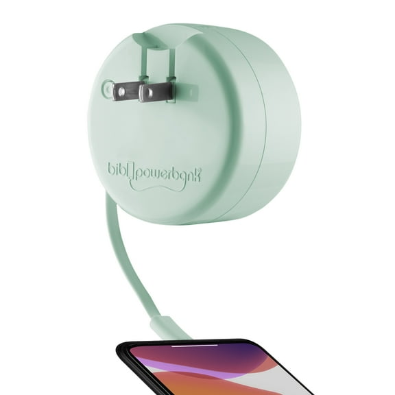Bibicord 3-in-1 Retractable Lightning Cable, Wall Charger & Power Bank, Compatible with iPhone 14/13/12 (Mint Julep)