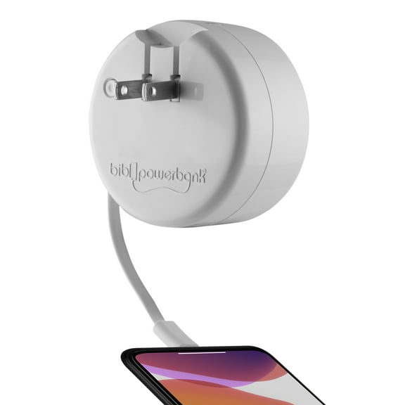 Bibicord 3-in-1 Retractable Lightning Cable, Wall Charger & Power Bank, Compatible with iPhone 14/13/12 (White)