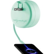 Bibicord  Retractable USB C Wall Charger Samsung with Universal Type C  Portable Power Bank Charger with Built-in Wall Plug Cable & Battery, Mint Julep