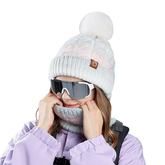 Bibifish 2 PCS Scarf Hat Sets For Women Winter Warm Gradient Color Knitted Neck Warmer And Matching Beanie Hat Lined Thermal Scarf Hat Sets