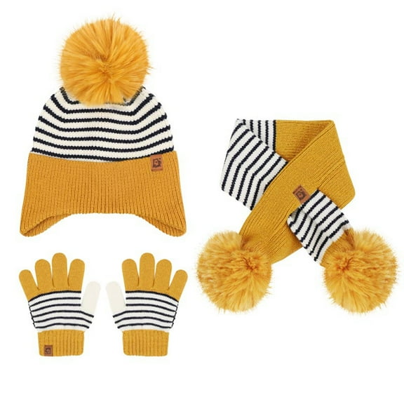 Bibifish 3 PCS Hat Scarf Glove Sets For Children Striped Hats Neck Warmers And Gloves Outdoor Warm Boys And Girls Three Piece Sets