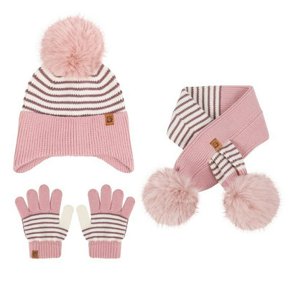Bibifish 3 PCS Hat Scarf Glove Sets For Children Striped Hats Neck Warmers And Gloves Outdoor Warm Boys And Girls Three Piece Sets