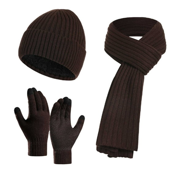 Bibifish 3 PCS Hat Scarf Glove Sets For Mens And Womens Winter Solid Color Scarf Beanie Hat With Matching Gloves Unisex Three Piece Sets