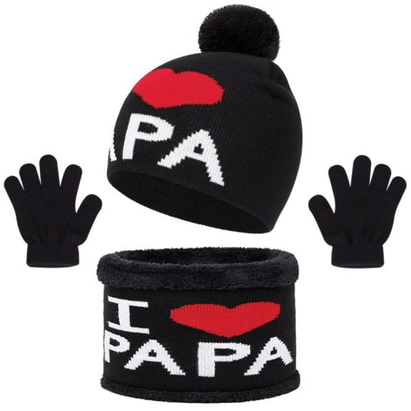 Bibifish 3 PCS Scarf Hat Glove Sets For Kid Letter Printed Knitted Neck Warmers Gloves Beanie Hats Boys Girls Cold Weather Outfits
