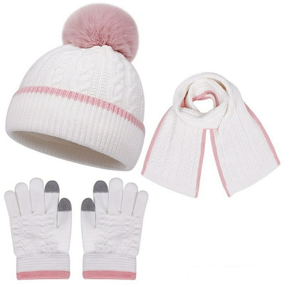 Bibifish 3 PCS Scarf Hat Glove Sets For Kid Soft Scarf Touchscreen Gloves And Beanie Hats Boys Girls Knitted Scarf Hat Glove Sets
