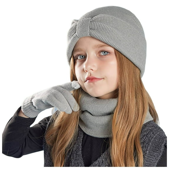 Bibifish 3 PCS Scarf Hat Glove Sets For Kid Winter Knitted Hat Neck Warmer And Glove Set Trendy Outdoor Boys Girls Warm Three Piece Sets