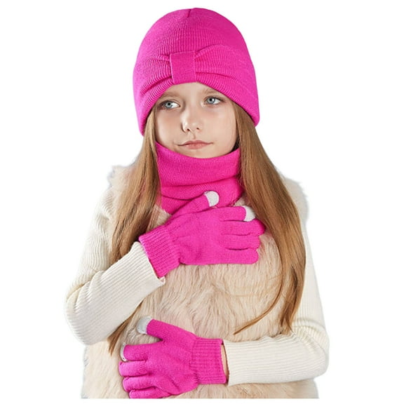 Bibifish 3 PCS Scarf Hat Glove Sets For Kid Winter Knitted Hat Neck Warmer And Glove Set Trendy Outdoor Boys Girls Warm Three Piece Sets