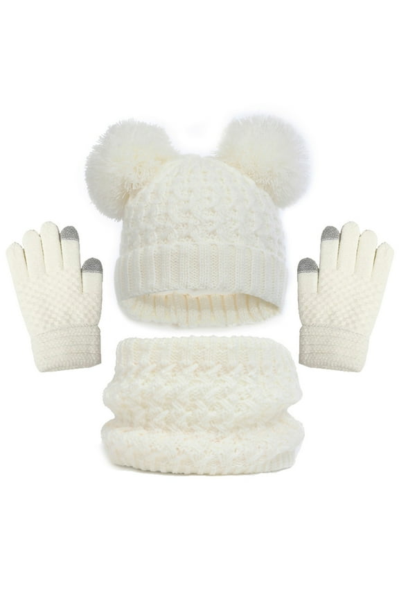 3 PCS Scarf Hat Glove Sets For Kids Hat Collar Glove Three Piece Set Winter Thick Knitted Hat Thermal Sets For Boys And Girls