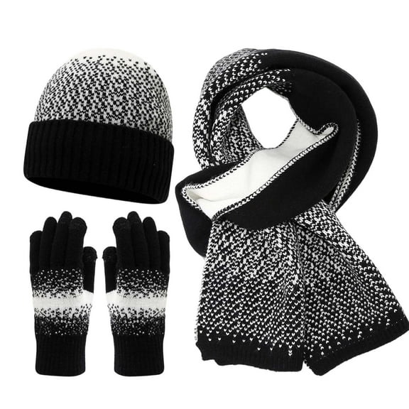 Bibifish 3 PCS Scarf Hat Glove Sets For Men Women Knitted Scarfs Touchscreen Mittens And Beanie Hats Cold Weather Scarf Hat Glove Sets For Adult