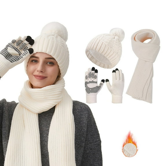 Bibifish Mens And Womens Hat Gloves Scarf Sets Winter Warm Knitted Beanies Hat Gloves And Long Scarf 3 Pc Winter Thermal Hat Gloves Scarf Sets