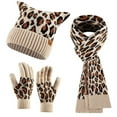 thumbnail image 1 of Bibifish 3 PCS Scarf Hat Glove Sets For Women Leopard Print Winter Warm Cat Ear Beanie Hats With Matching Gloves And Scarves For Cold Weather, 1 of 3